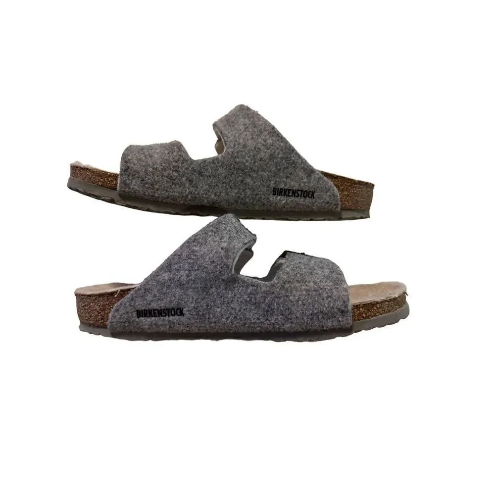 Birkenstock Sherpa Shearling Grey Wool Slide Sandal Big Kids Size 2 EU 33